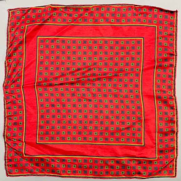 VINTAGE Red Green Yellow Squares Pocket Square - Picture 1 of 3